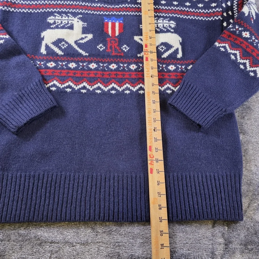 Polo Ralph Lauren Wool Reindeer Fair Isle Sweater Mens XXL Blue Patriotic Shield